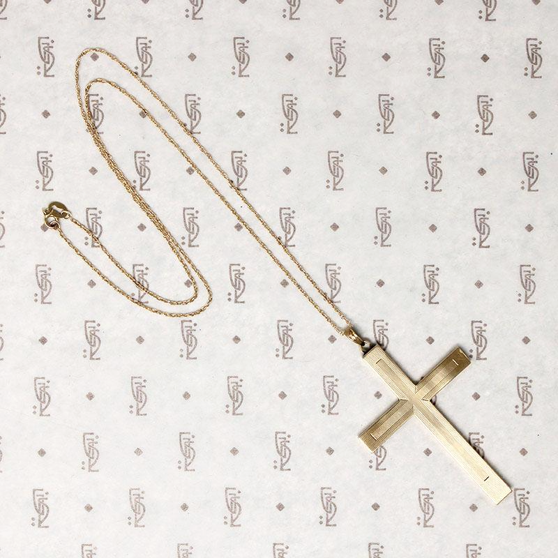 Elegant Engraved Gold Mid Century Cross
