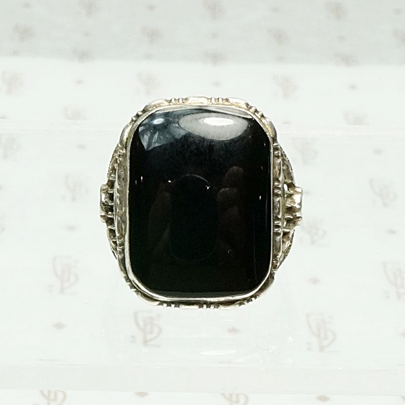 Romantic Sterling Filigree & Onyx Ring