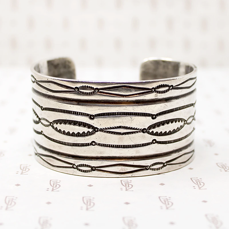 Substantial Silver Cuff Bracelet with Rocker Designs