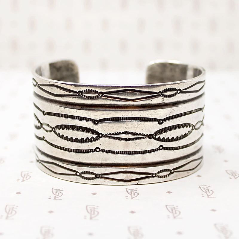 Substantial Silver Cuff Bracelet with Rocker Designs