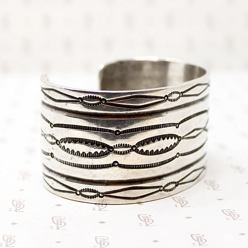 Substantial Silver Cuff Bracelet with Rocker Designs