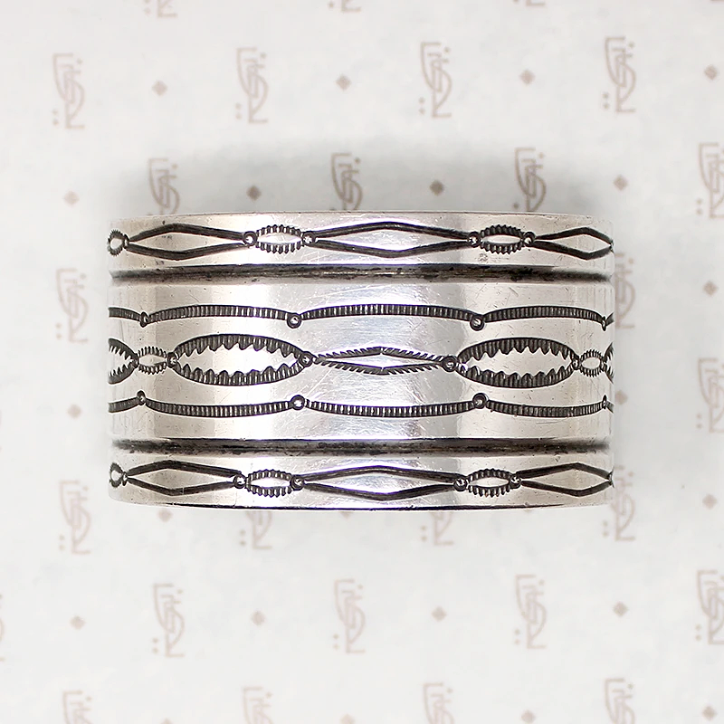 Substantial Silver Cuff Bracelet with Rocker Designs