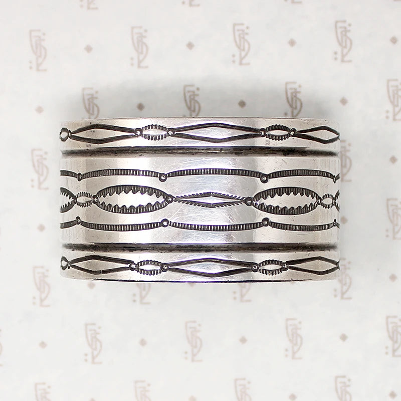 Substantial Silver Cuff Bracelet with Rocker Designs