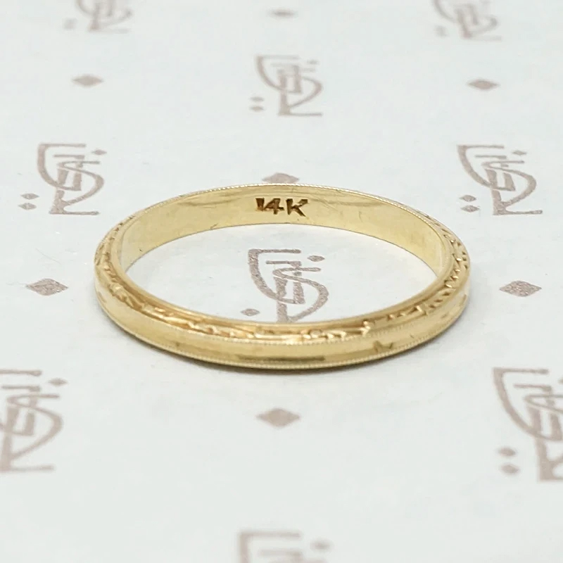 Slim and Elegant Engraved Gold Band