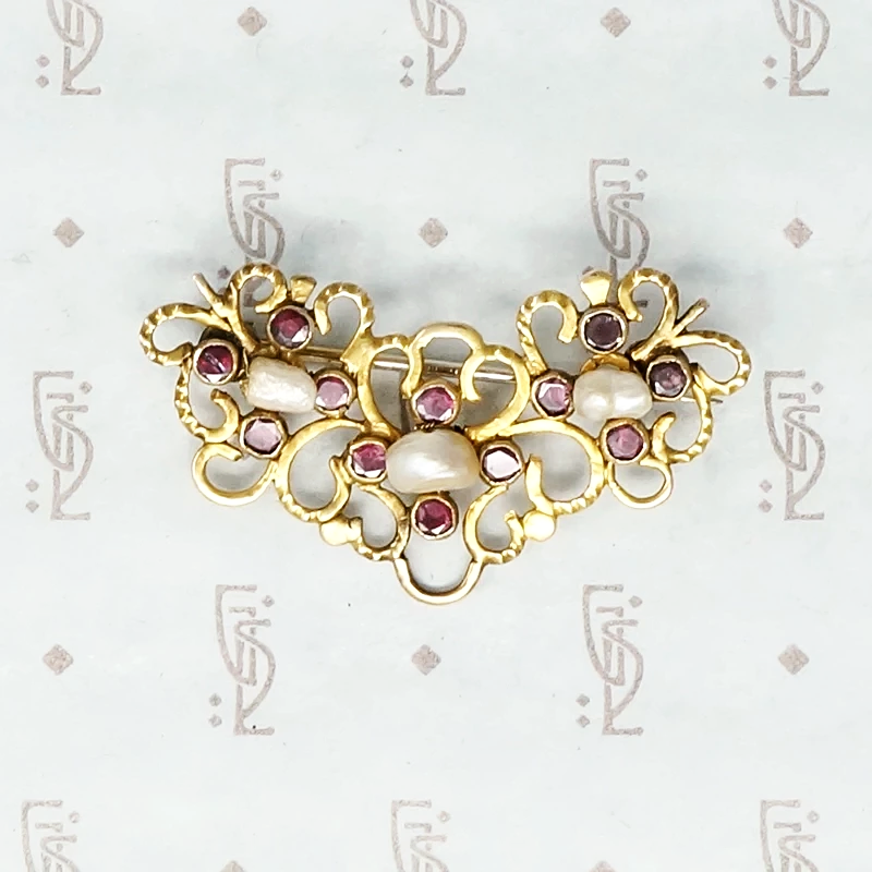 Exquisite Pink and Pearl Georgian Brooch