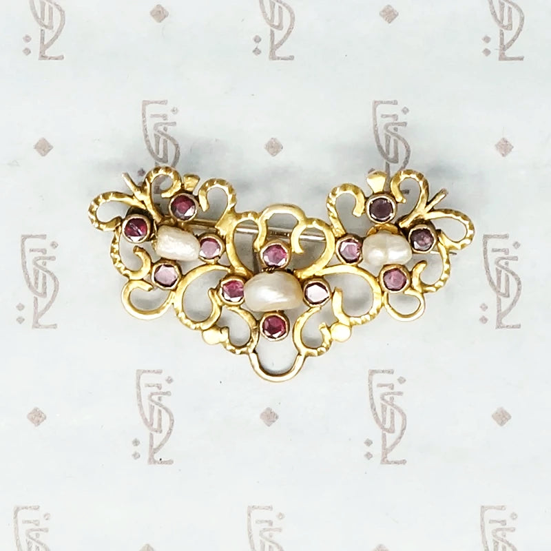 Exquisite Pink and Pearl Georgian Brooch