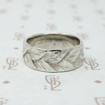 Beautiful White Gold Band With Engraved Leaves