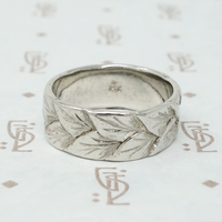 Beautiful White Gold Band With Engraved Leaves