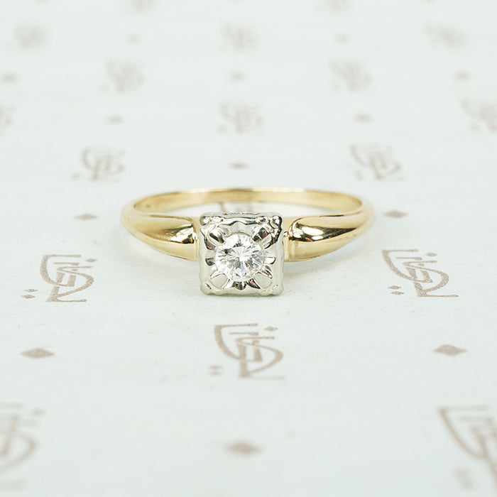 classic 2 tone diamond 1940's engagement ring