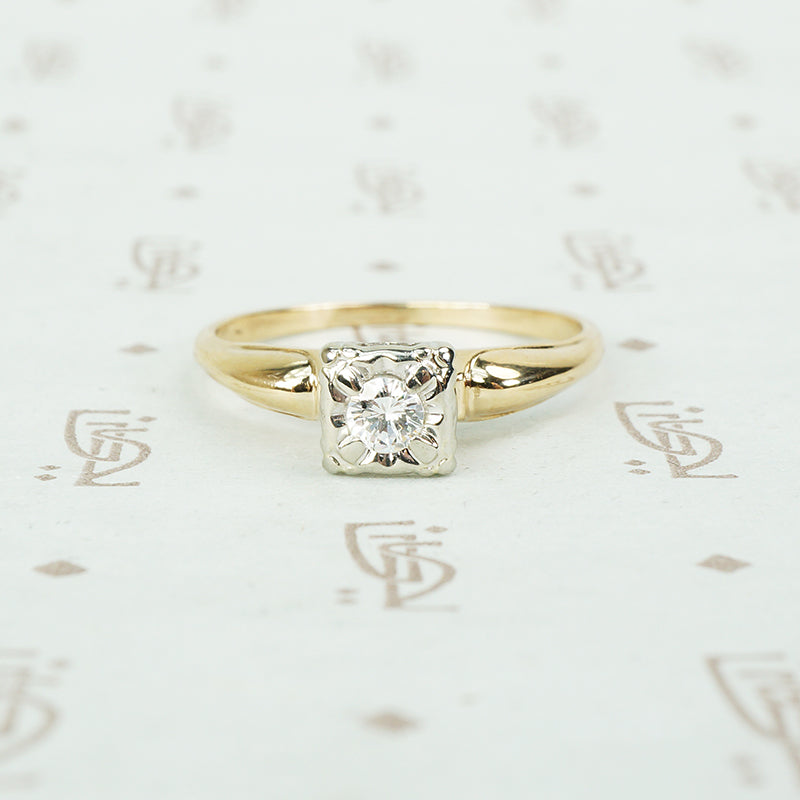 classic 2 tone diamond 1940's engagement ring
