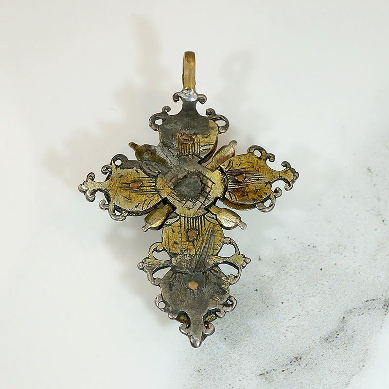 Charming Antique Silver Gilt Cross with Pearls