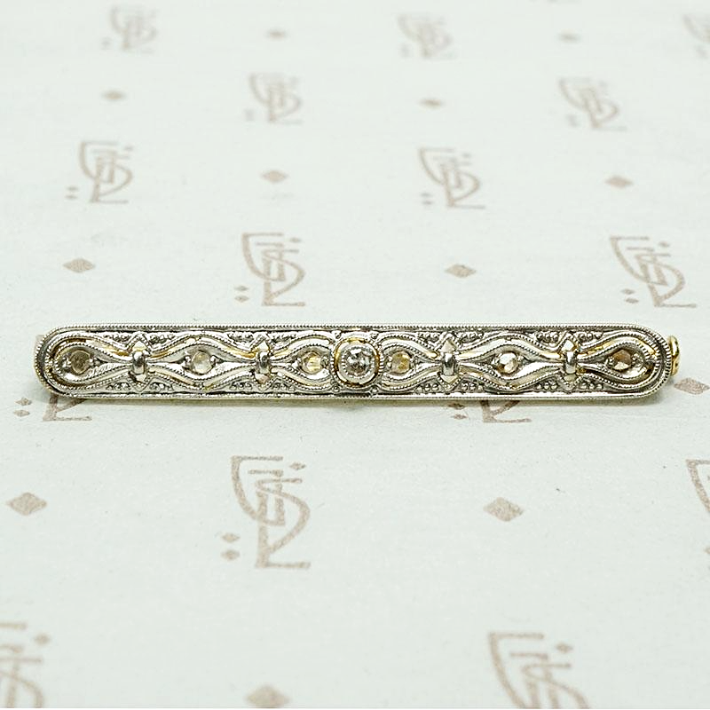 Enchanting Edwardian Bar Pin with Filigree & Diamonds