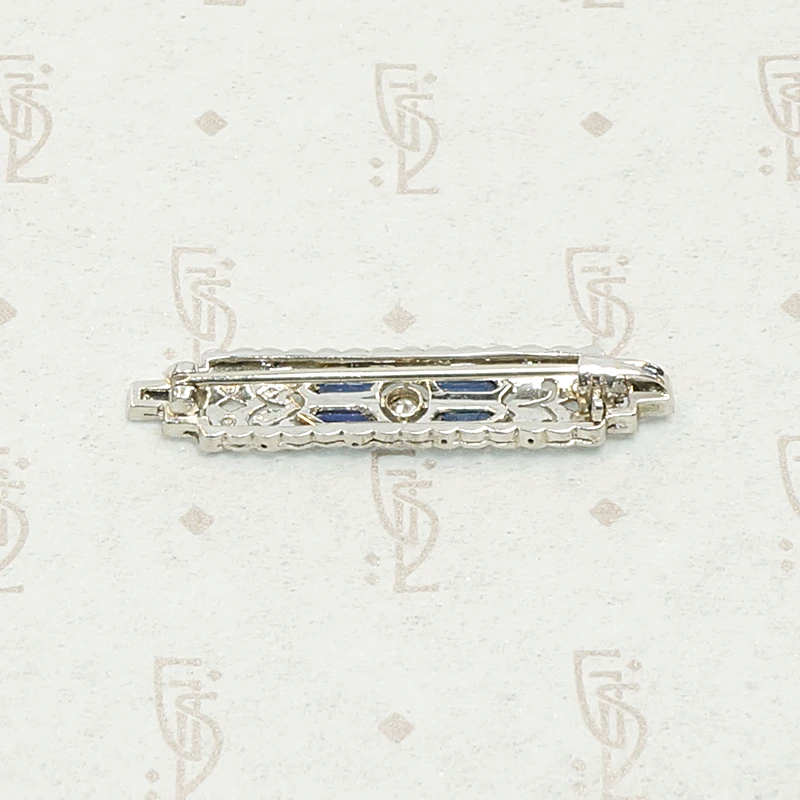 Architectural Diamond and Sapphire Filigree Bar Pin