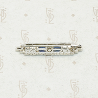 Architectural Diamond and Sapphire Filigree Bar Pin