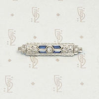 Architectural Diamond and Sapphire Filigree Bar Pin