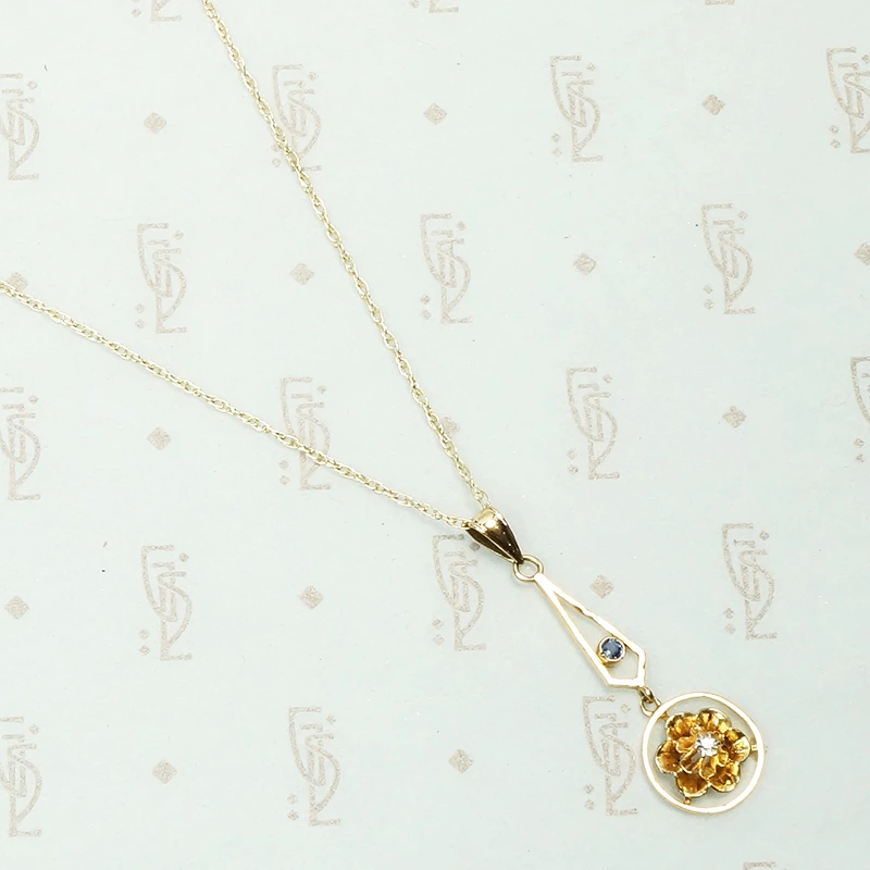 Sapphire and Diamond Gold Lavalier