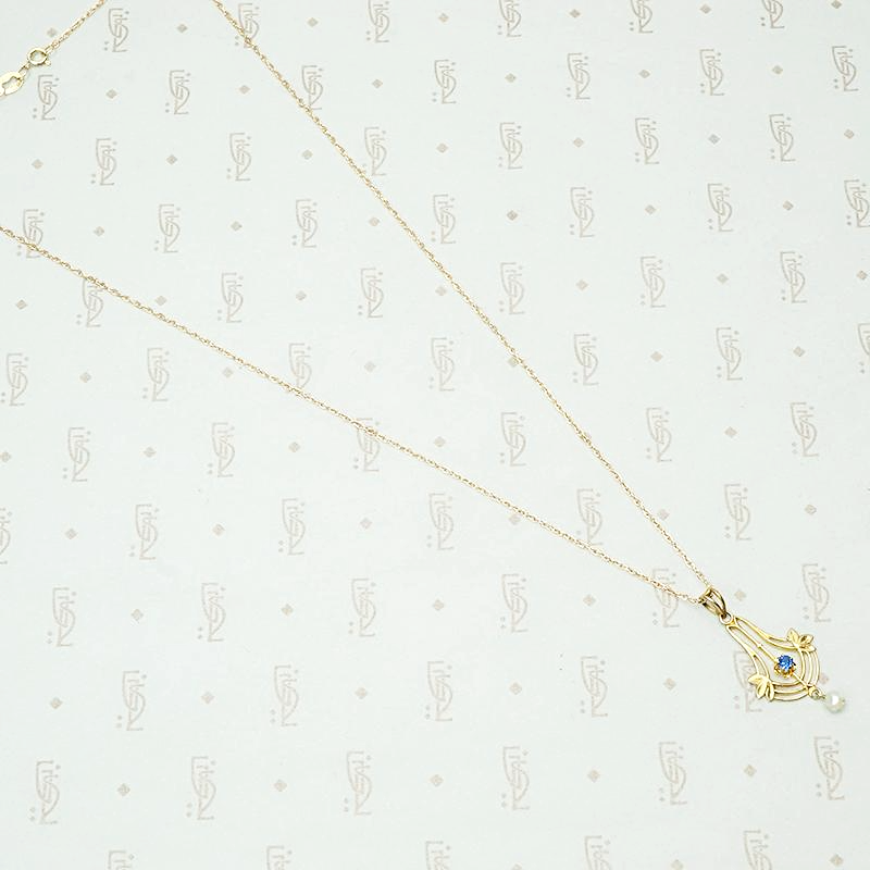 Montana Sapphire Lavalier Pendant with River Pearl