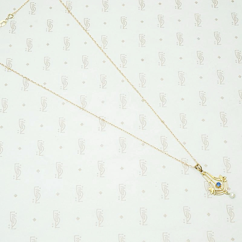 Montana Sapphire Lavalier Pendant with River Pearl