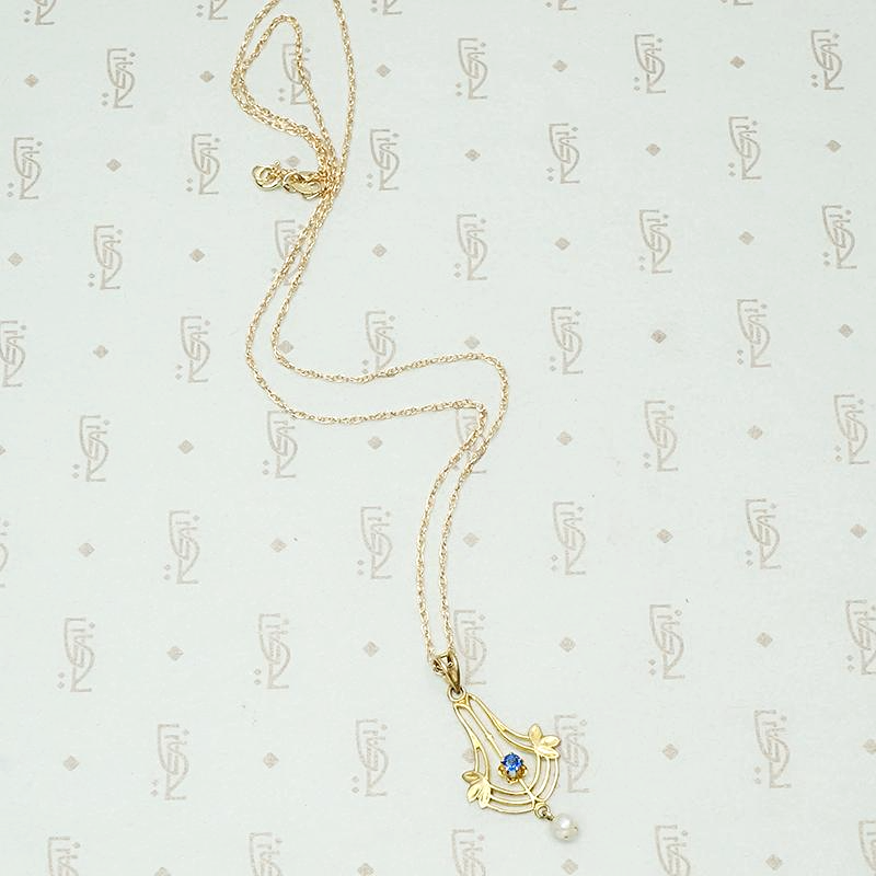 Montana Sapphire Lavalier Pendant with River Pearl