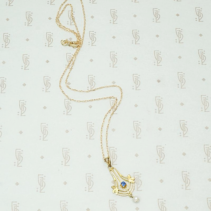 Montana Sapphire Lavalier Pendant with River Pearl