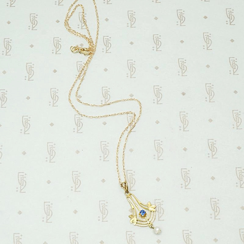 Montana Sapphire Lavalier Pendant with River Pearl
