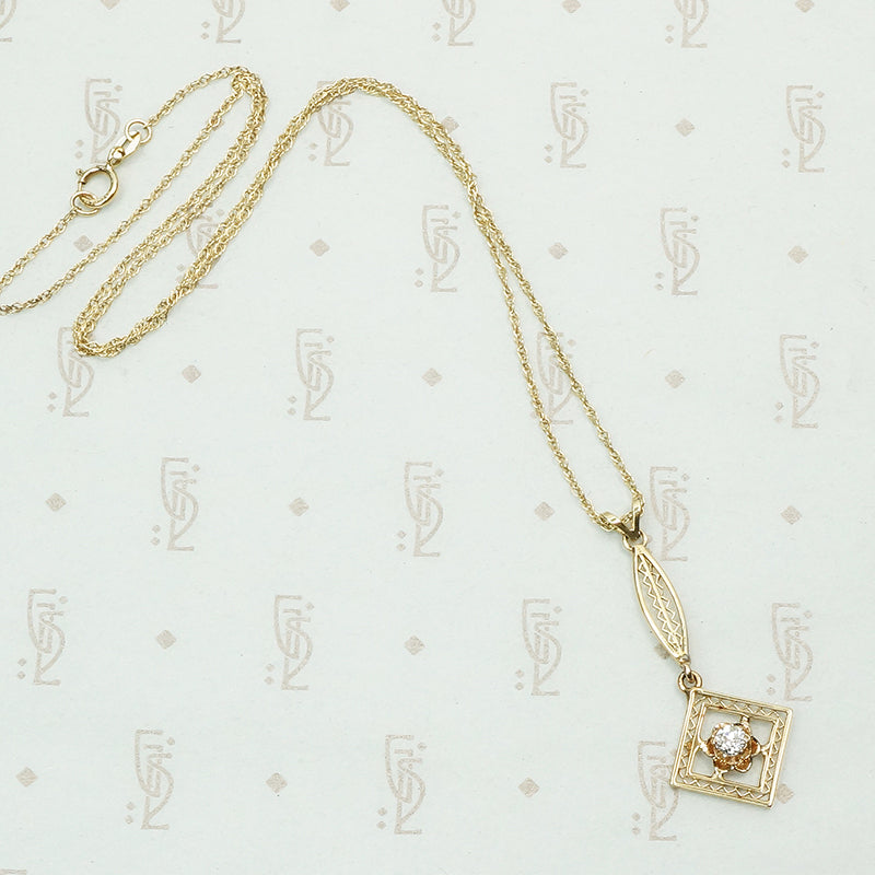 14k yellow gold filigree lavalier necklace