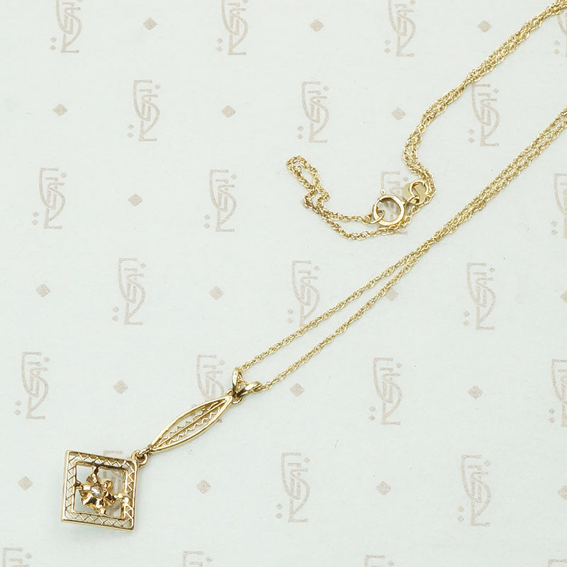Lacy Filigree Gold and Diamond Lavaliere