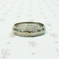 Mid Century Engraved White Gold Wedding Band