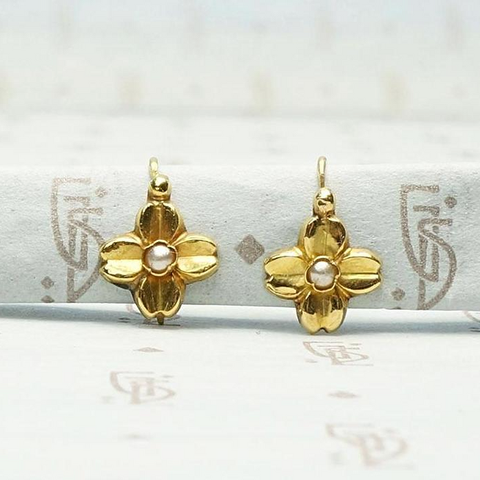 18k Gold Dogwood Flower French Earrings