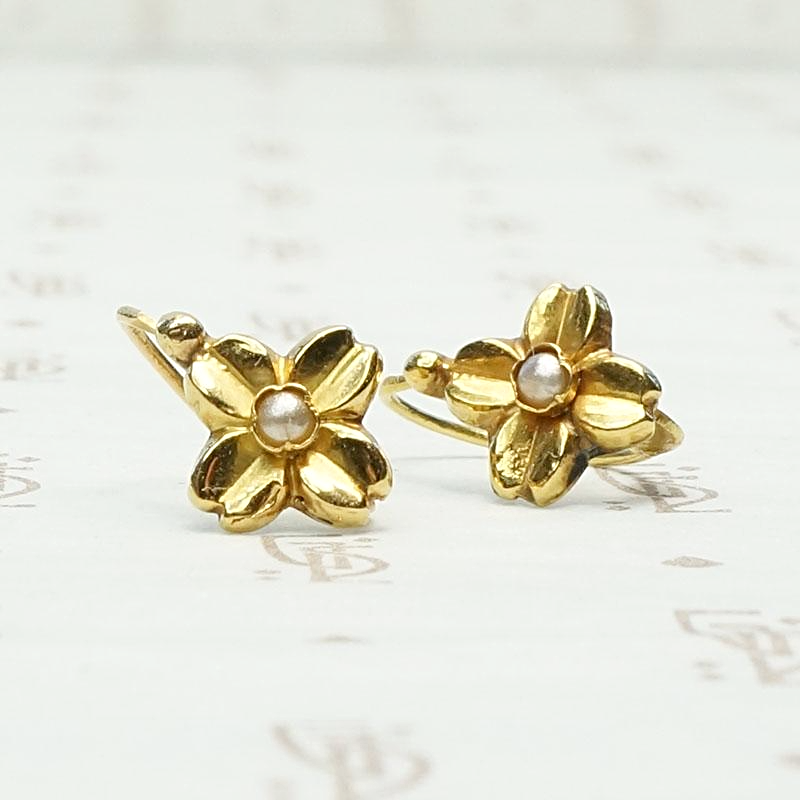 18k Gold Dogwood Flower French Earrings