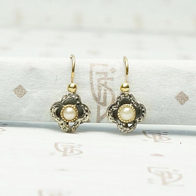 Petite French Earrings in Pearl Platinum & Gold