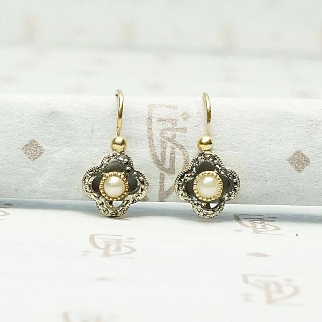 Petite French Earrings in Pearl Platinum & Gold