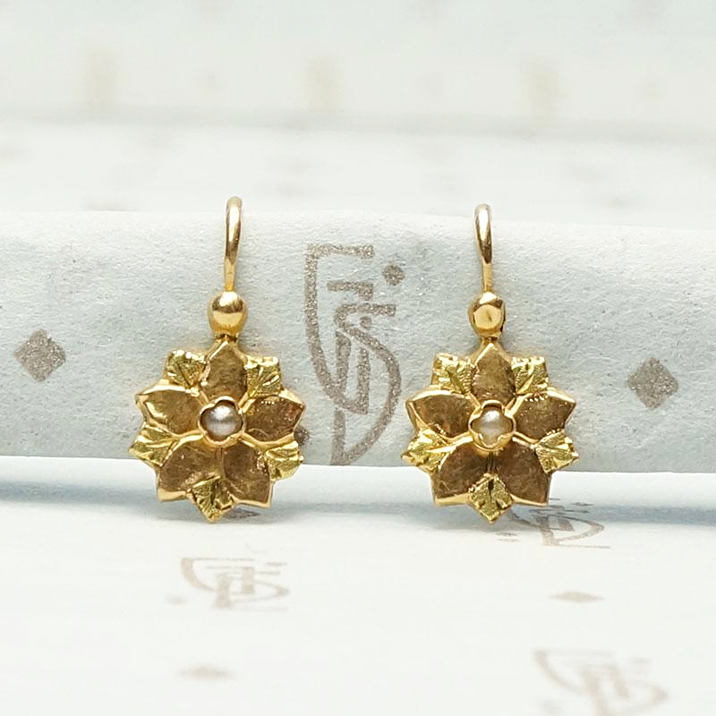 Green & Gold French Flower Earrings