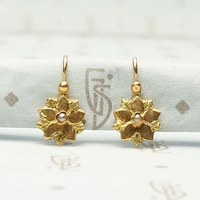 Green & Gold French Flower Earrings