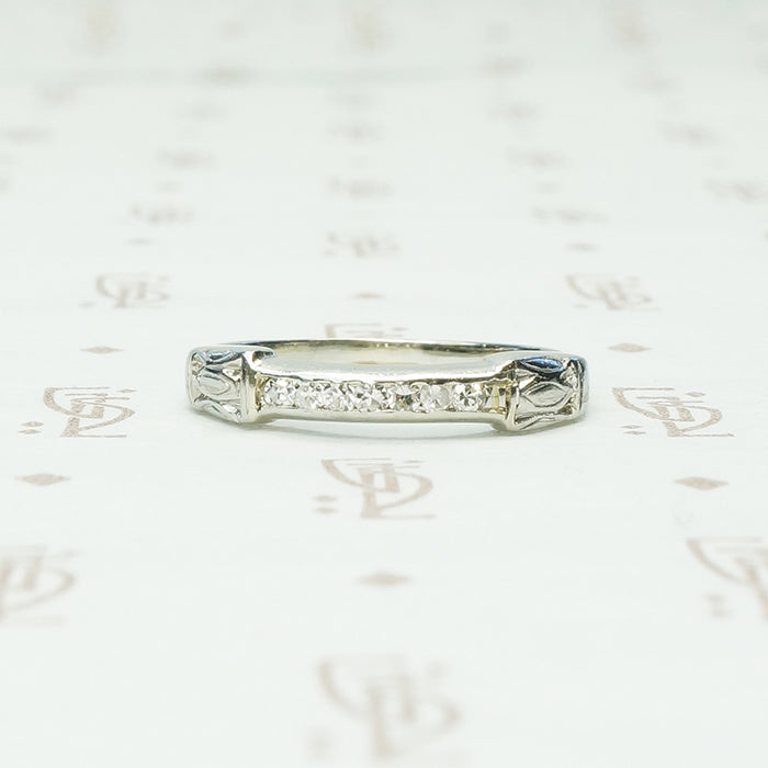 art deco channel set diamond band 18k white gold