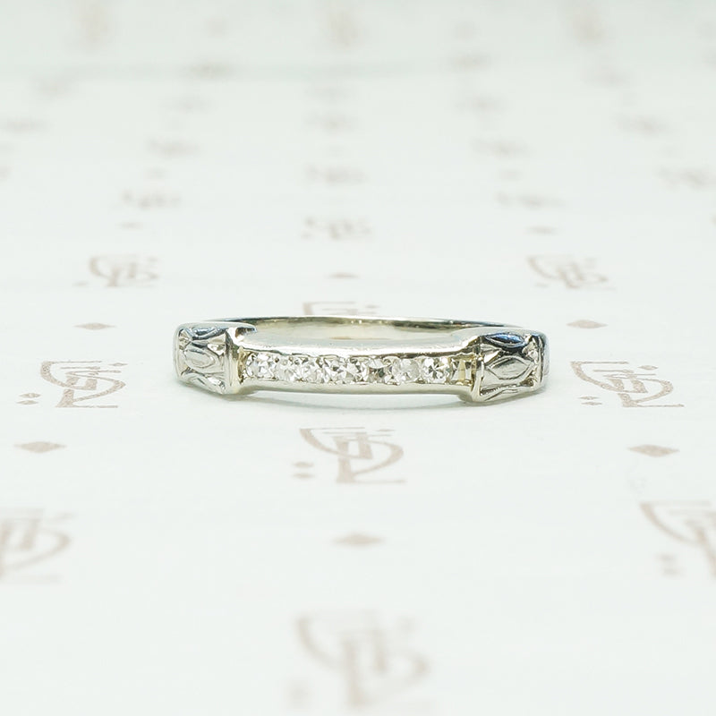 art deco channel set diamond band 18k white gold