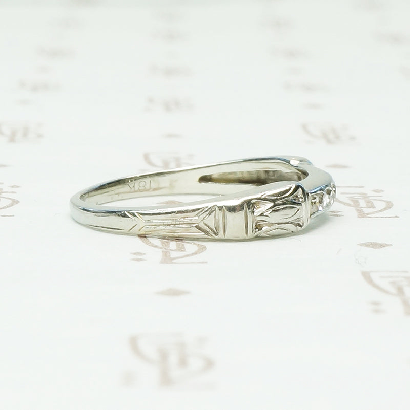 art deco channel set diamond band 18k white gold