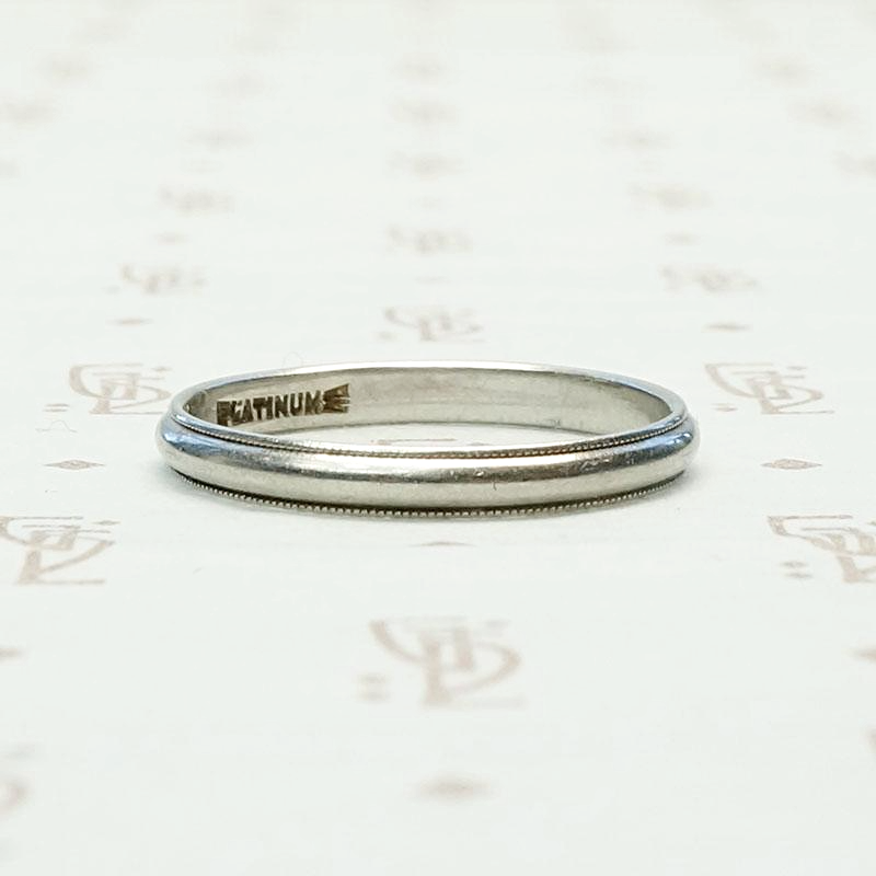 Platinum Half Round Wedding Band with Milgrain