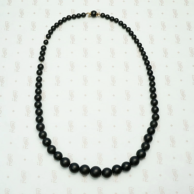 Graduated Black Matte Glass Beads with Gold Fittings