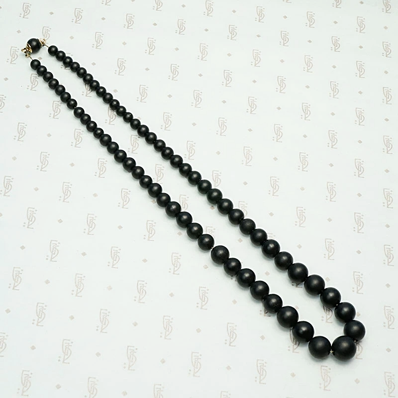 Graduated Black Matte Glass Beads with Gold Fittings