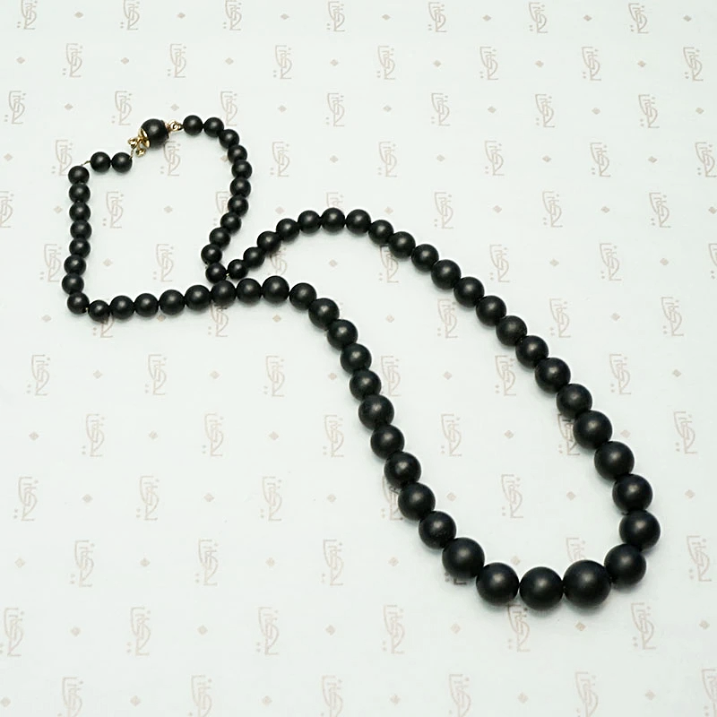 Graduated Black Matte Glass Beads with Gold Fittings