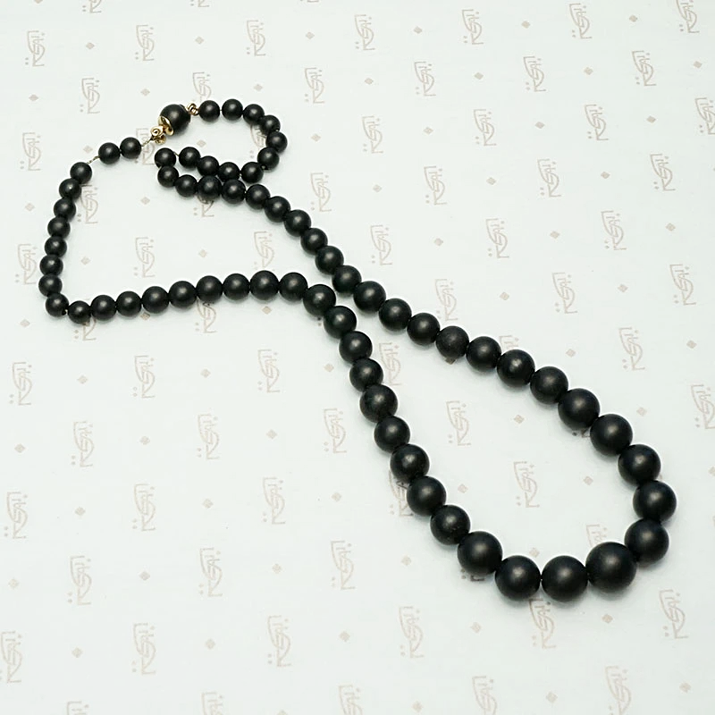 Graduated Black Matte Glass Beads with Gold Fittings