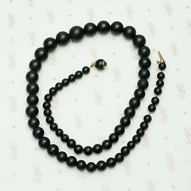Graduated Black Matte Glass Beads with Gold Fittings