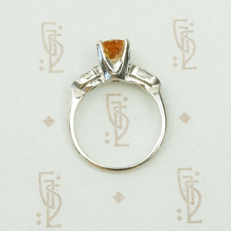 Platinum Marquise Diamond and Imperial Topaz Ring