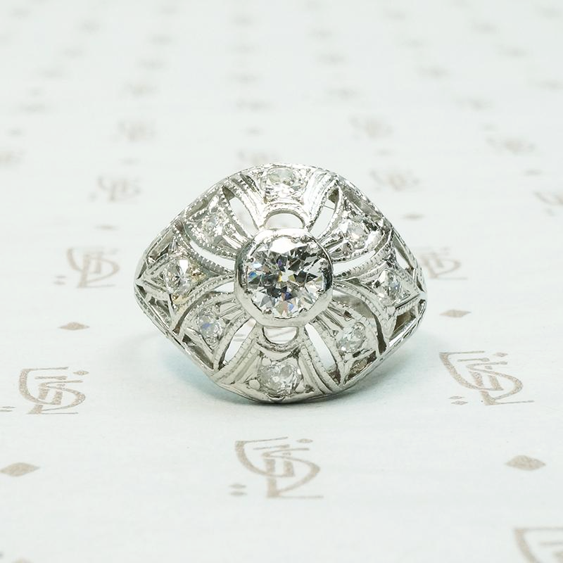 Edwardian Diamond & Filigree Bombé Ring