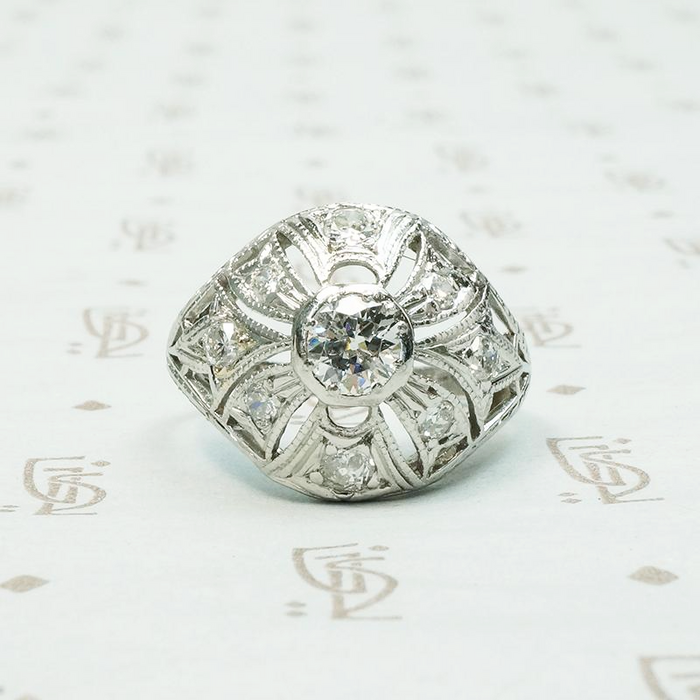 Edwardian Diamond & Filigree Bombé Ring
