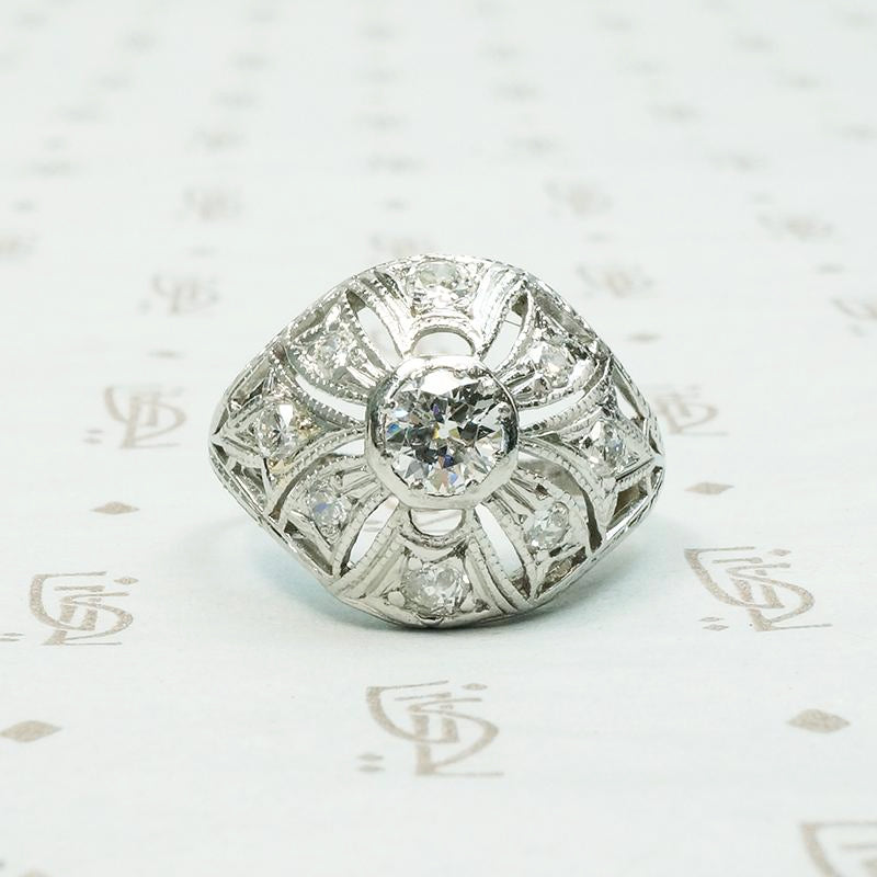Edwardian Diamond & Filigree Bombé Ring