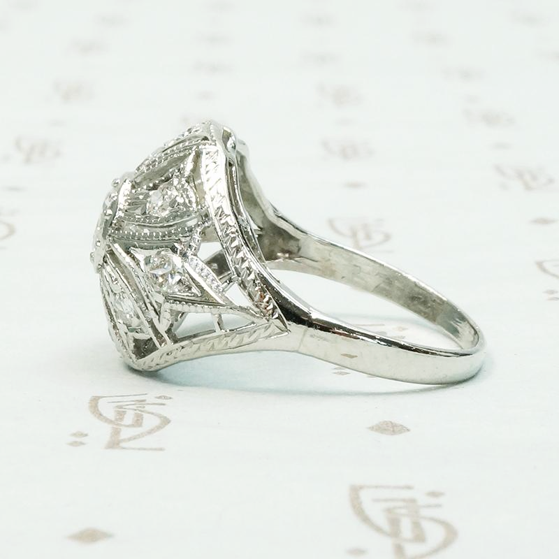 Edwardian Diamond & Filigree Bombé Ring