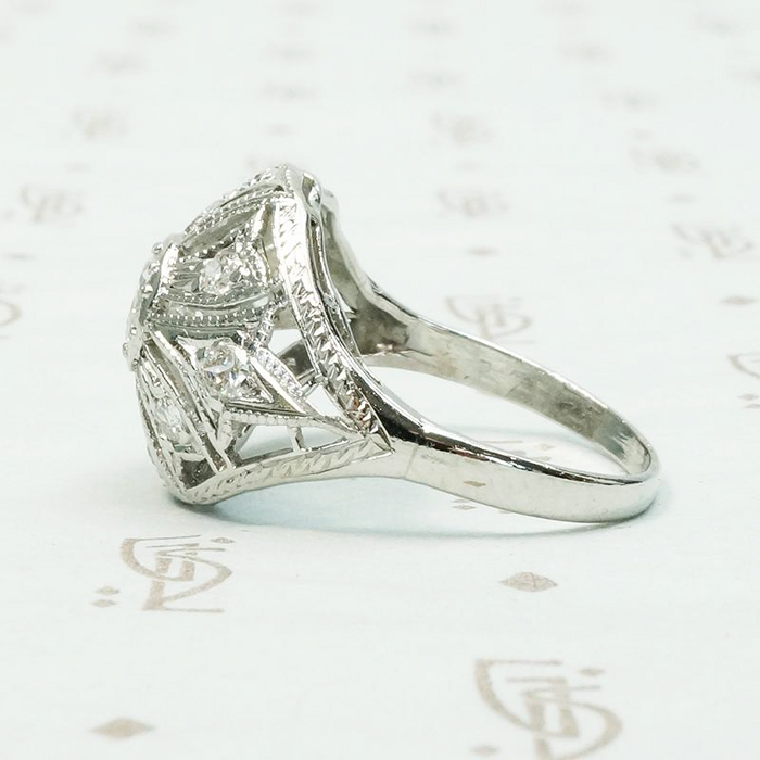 Edwardian Diamond & Filigree Bombé Ring
