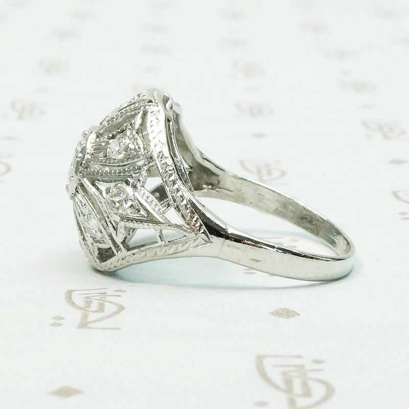Edwardian Diamond & Filigree Bombé Ring